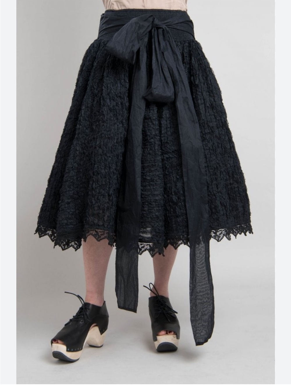 Ewa I Walla Axelina Cotton Organza Ruffle Lace Midi Skirt Black Voluminous-OS